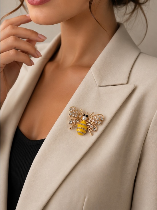Anthropologie Jewelry - Gold and Yellow Bee Brooch with Crystal Wings